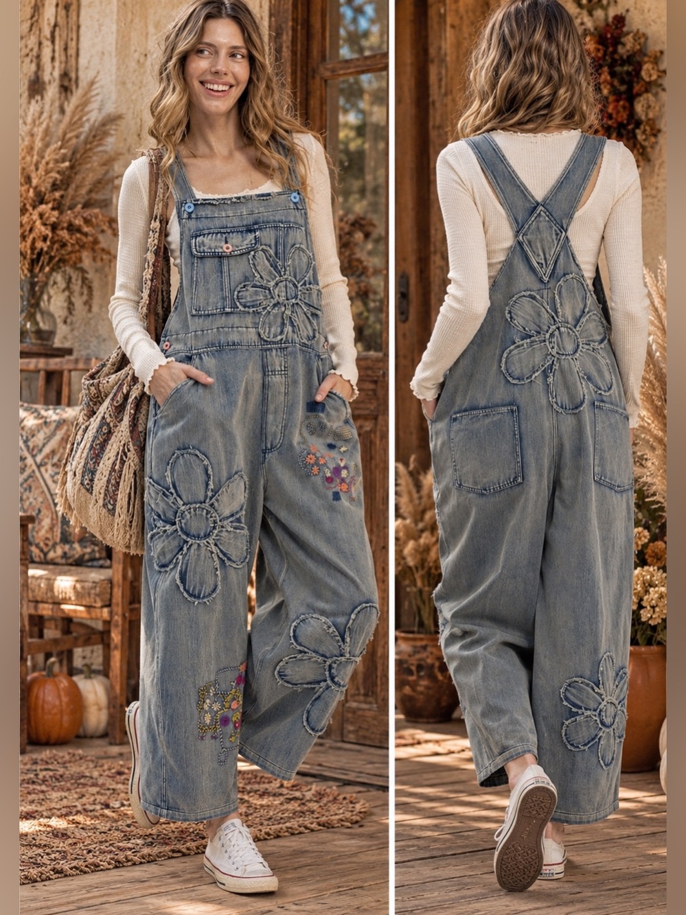 BLUEVELVET🌼 Meadow Bloom Patchwork Overalls